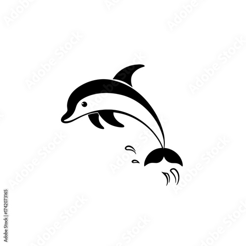 Dolphin. Dolphin simple black and white line art vector logo