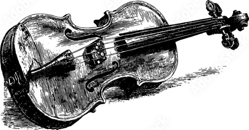 Illustration of a violin instrument in black and white with a vintage design. This detailed vector set showcases musical craftsmanship and artistry.