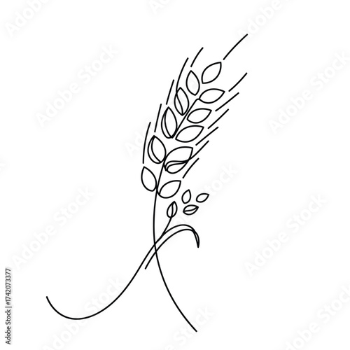 Elegant line art illustration of a wheat stalk with falling grains, symbolizing agriculture and natural harvest.