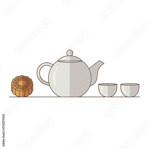 Traditional tea set with mooncake for Mid Autumn Festival celebration.