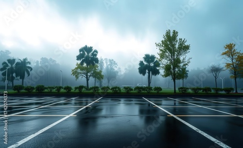 Car with autumn leaves built up on windshield and hood parks summer landscape outdoor green  perfect viewpoint highly detailed wide-angle lens hyper realistic with dramatic sky polarizing f