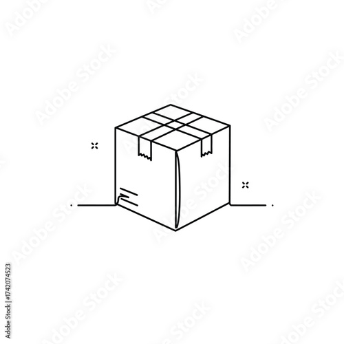A simple line art drawing of a closed cardboard box with tape, isolated on a white background.