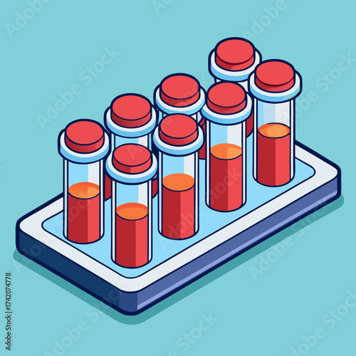 Blood Sample Vials in a Tray Arranged for Medical Tests
