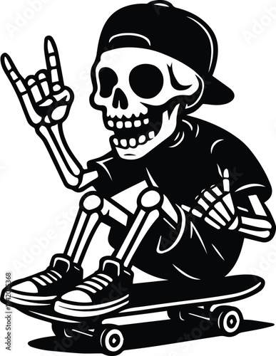Skeleton Skater | Skull Skateboard Rock and Roll Clipart | Punk Skater