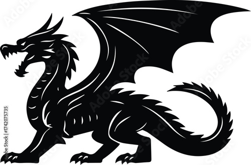 Dragon | Tribal Dragon Tattoo Design | Fantasy Mythical Creature Silhouette Clipart