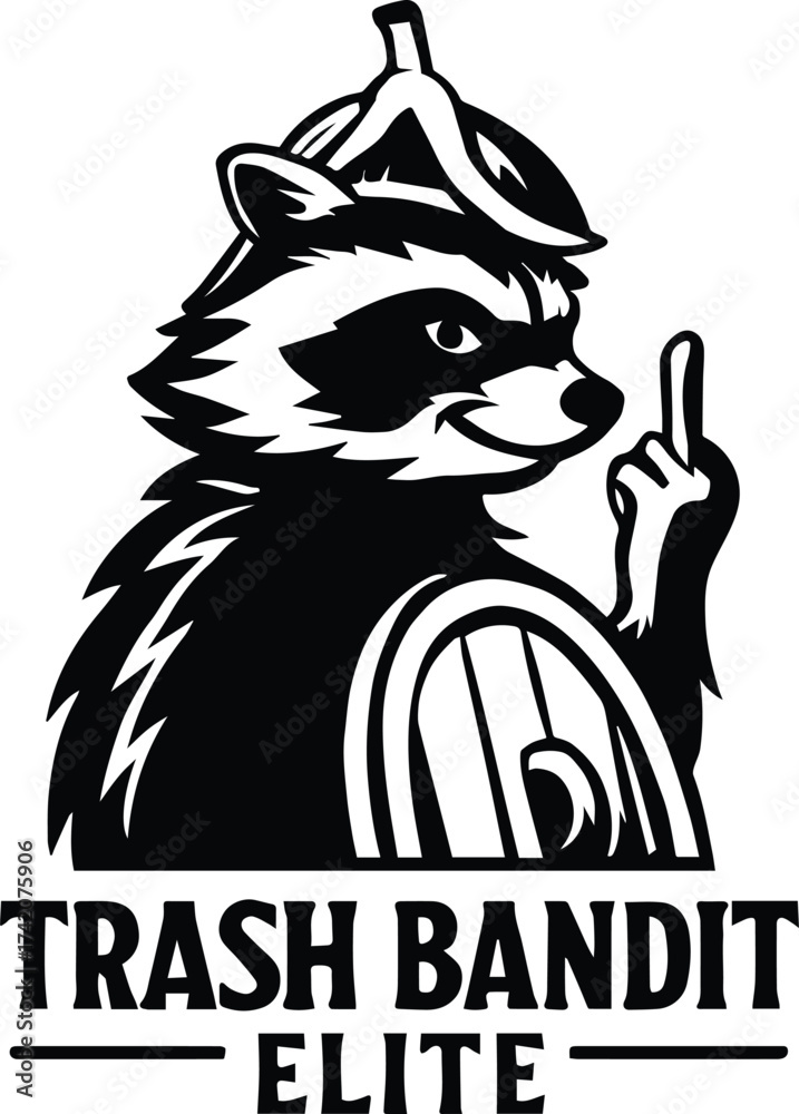 Obraz premium Trash Bandit | Funny Raccoon Middle Finger Clipart | Rebel Animal | Sarcastic Cartoon Design