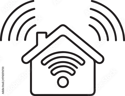 Vector art of smart home icon with wifi signal, representing connected living and internet of things