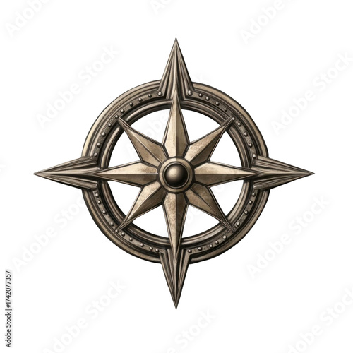 AI Image A symmetrical star shaped nautical compass rose emblem with circular border on a black