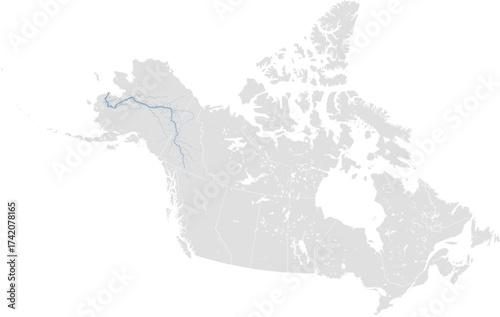 Yukon river system – rivers vector map of North America highlighting main stem and primary tributaries (LCC, scaled by river size, PPT-compatible, multi-layered & fully editable)