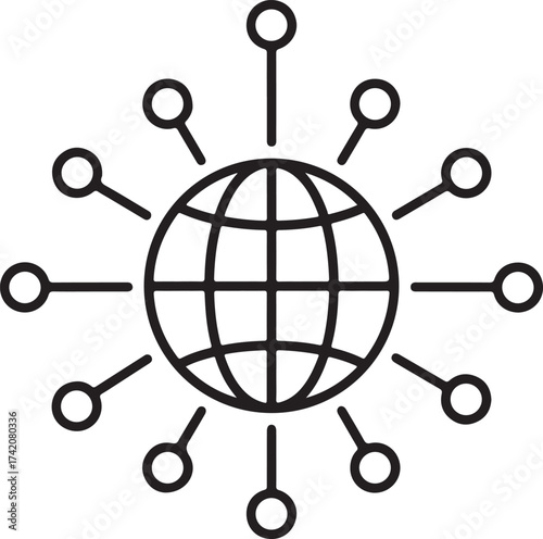 Vector art of stylized globe with radiating connection points, symbolizing global network and communication