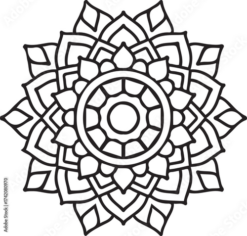 Mandala, geometric pattern, intricate design, black and white, symmetrical, abstract, digital art
