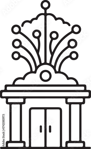 Vector art of financial institution building with classical columns and digital network elements