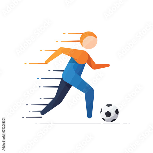 A dynamic flat design illustration captures a stylized athlete swiftly dribbling a soccer ball, symbolizing speed, agility, and competitive sports action.