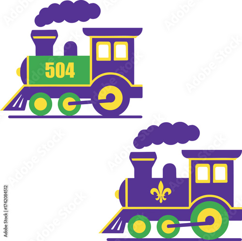 Mardi Gras Train Bundle | Fleur de Lis Train & 504 New Orleans CutFile | Carnival Clipart