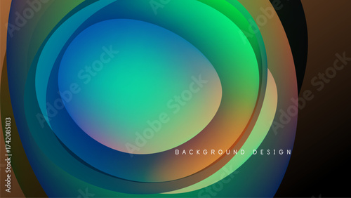 Abstract layers create vibrant circular design. Colors blend, forming smooth gradients. Dark background emphasizes luminosity.