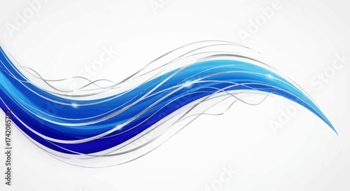 Wallpaper Mural Dynamic blue and silver wave design on a clean white backdrop for modern aesthetics Torontodigital.ca