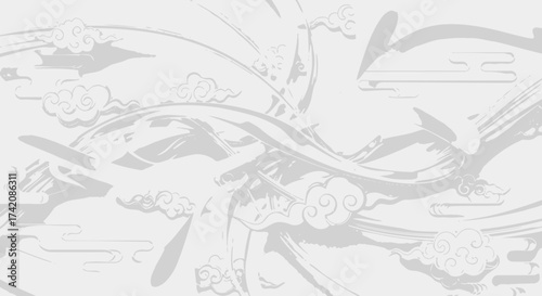 Gentle gray abstract texture with clouds and flowing lines evoking a serene atmosphere