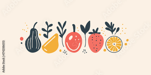 vector illustration fresh tropical fruits collection