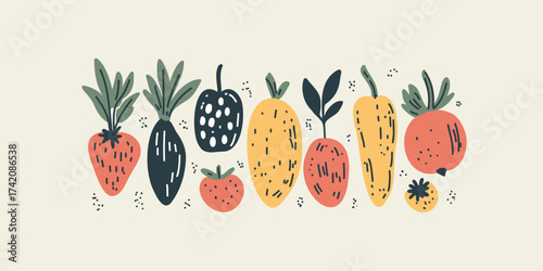 vector illustration set of organic fruits