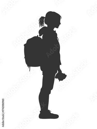 vector illustration silhouette of female tourist with backpack