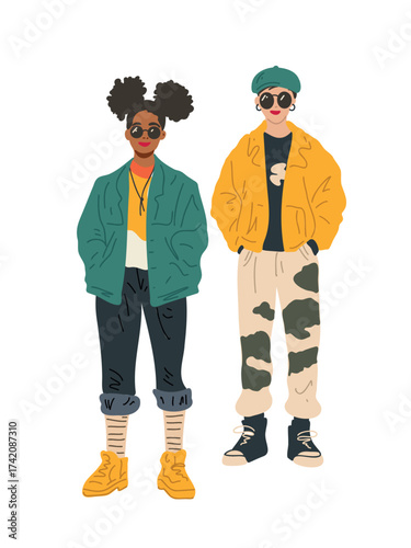 vector illustration cheerful retro fashion youth