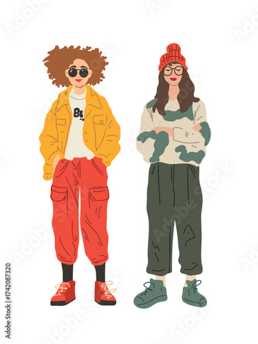 vector illustration cheerful retro fashion youth