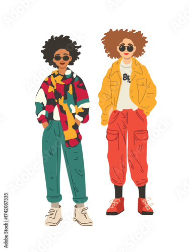 vector illustration modern young adults with retro vibes