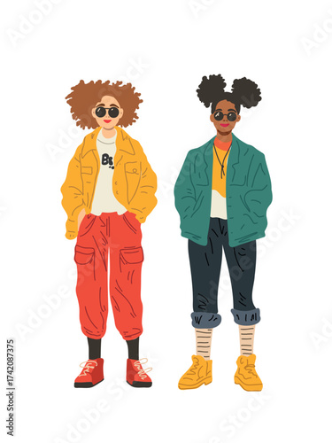 vector illustration fashionable youth group