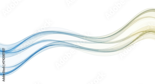 Abstract watercolor wave design element with flowing blue and gold gradient ribbons