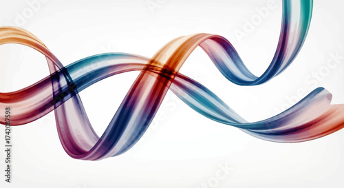 Intertwined iridescent ribbon waves over a pristine white backdrop showcase elegance