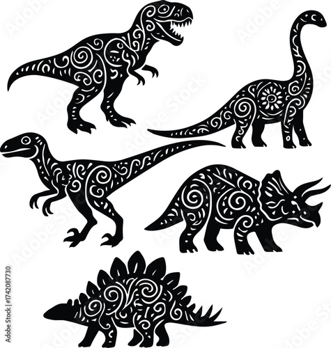Dinosaur Mandala Bundle | 5 Dino Designs | T-Rex Triceratops Stegosaurus Brontosaurus Velociraptor Cut Files | Prehistoric Jurassic  Animal designs
