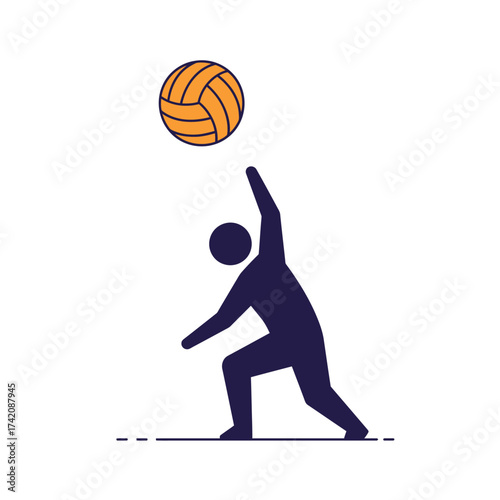 A stylized illustration depicts a dynamic silhouette of a player serving a volleyball, capturing the energetic essence of the popular sport.