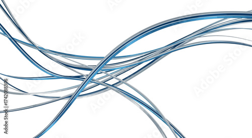 Elegant blue and silver ribbons gracefully intertwine against a pristine white backdrop