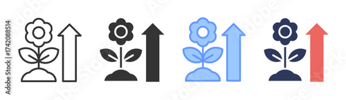 Growth icon set multiple style collection