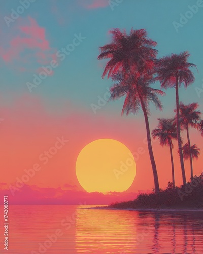 tropical sunset with palm trees