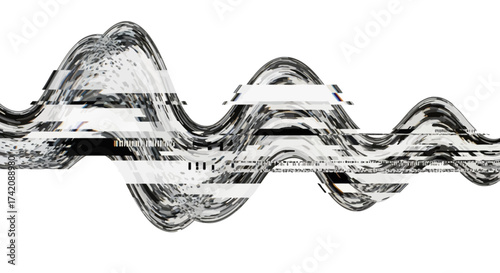 Distorted waveform design with glitch effect, creating a textured and dynamic visual element