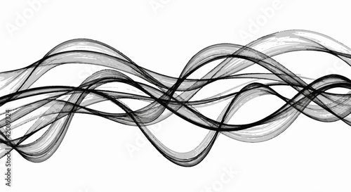 Flowing monochrome artistic wavy line brushstroke pattern creates a minimalist design aesthetic
