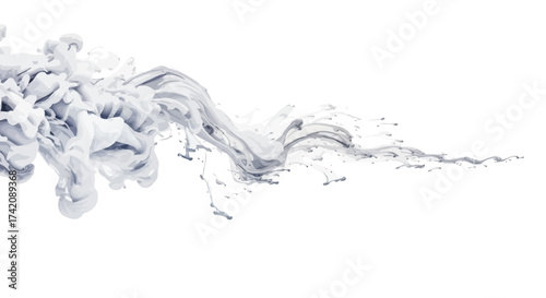 Subtle elegance of flowing white ink creating a dynamic and abstract composition on white background