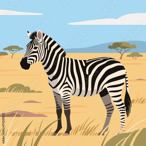 Zebra Standing in African Savannah Landscape