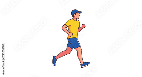 Minimalist illustration of a male runner in motion, showcasing fitness, healthy living, and an active daily routine with dedication