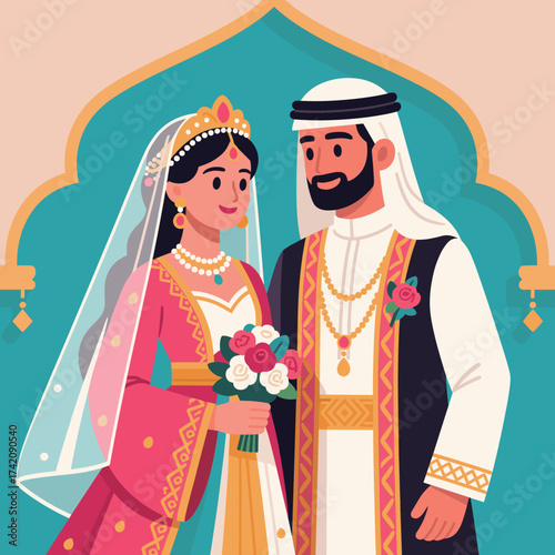 Arab Wedding Illustration A Couple in Traditional Attire