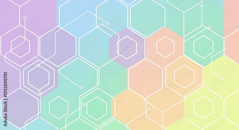 Fototapeta premium Abstract Pastel Hexagons with Geometric Network Overlay - Subtle Science and Technology Background