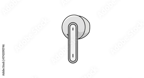 Minimalist vector illustration of a single wireless earbud. A clean icon representing a modern audio listening device and technology