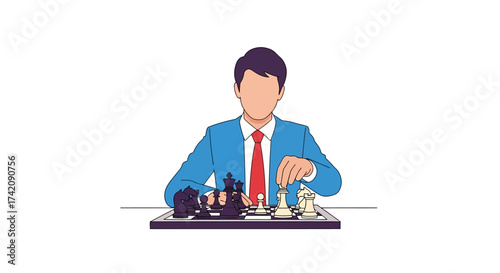 Strategic Mind A Businessman Engaged in a Competitive Game of Chess, Demonstrating Focus and Intellectual Prowess