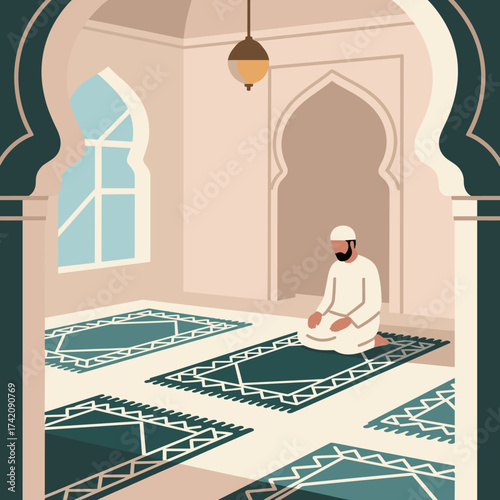 Muslim Man Praying in a Mosque