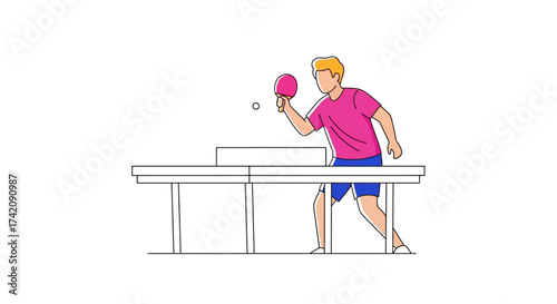 Dynamic illustration of a focused individual hitting a ping-pong ball during a game, capturing the essence of competitive indoor sports and active recreation