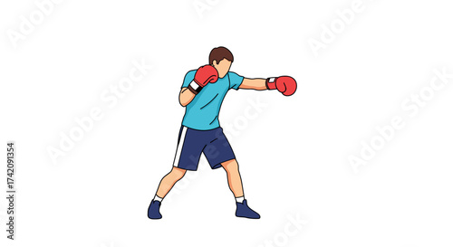 Illustration of a man wearing red boxing gloves and throwing a punch on a white background