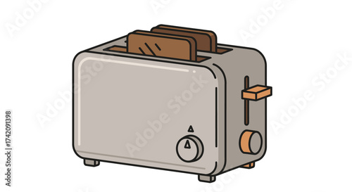 Illustration of a toaster with toast inside on a white background