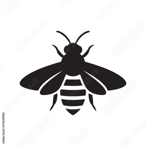 Silhouette of a honeybee insect in flight representing nature and pollination