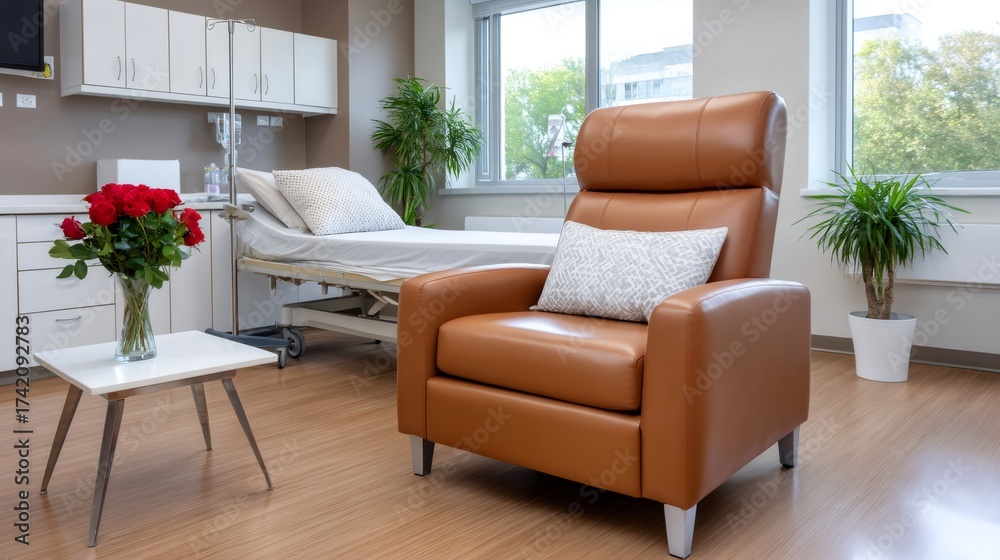 Fototapeta premium Modern hospital room interior with bed and armchair
